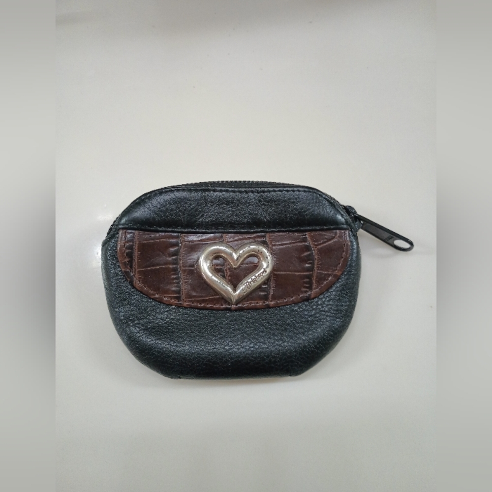 Brighton Black and Brown Coin Purse with Heart Accent.